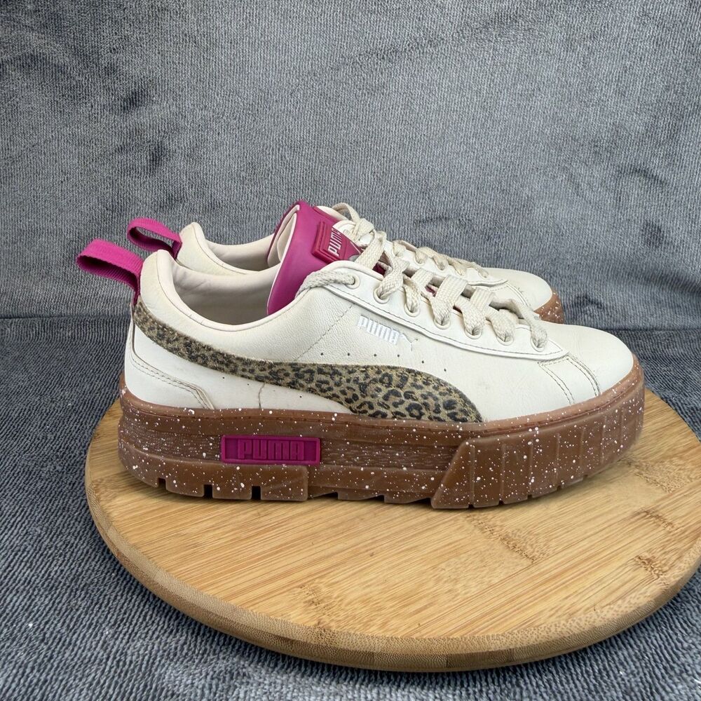 Puma Shoes Womens Size 9 Cream Leopard Platform Sneakers Gum Sole 385429-01